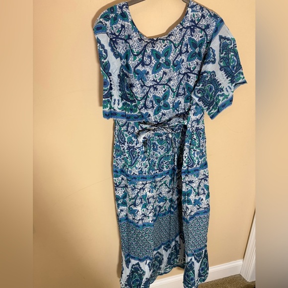 Vintage Saybury Dress cotton boho block print blue green size M NWT - Picture 2 of 6
